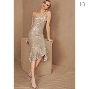 Sachin & Babi Odelle Sequin Midi Dress Cocktail Formal Party Gold Size 10